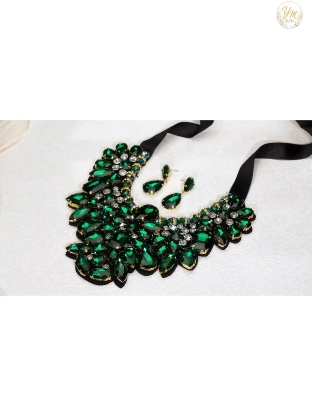 Rhinestone Crystal Statement Necklace Earrings Set with Gift Box, Adjustable